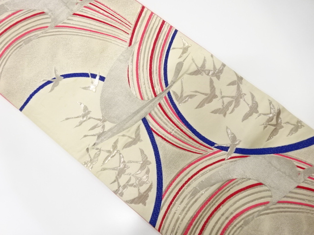 JAPANESE KIMONO / ANTIQUE FUKURO OBI / SILK / WOVEN CRANES